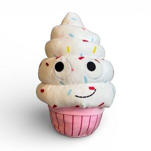 NWOT Large Soft Serve Ice Cream Plush 15” Pink & White Cupcake Style Stuffed Toy